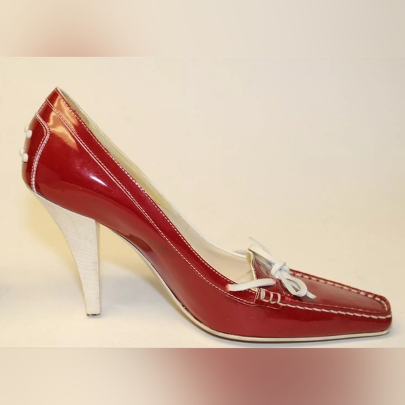 Tod's Womens Leather Square Toe Italy High Heeled Boat Shoes red 6 - Picture 15 of 16